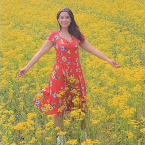 Red Summer floral dress - Picture 1 of 5